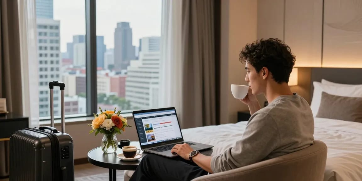 Elegant room at Carter Hotel, showcasing modern amenities and a cozy atmosphere for rokok88 daftar.
