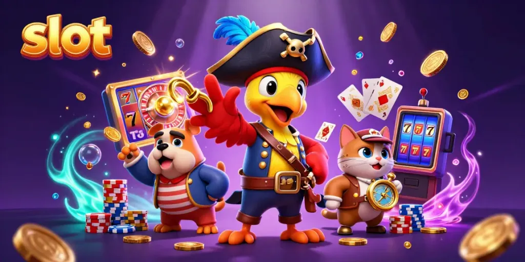 Spin the reels of fortune in an engaging slot gaming scene, showcasing vibrant characters and casino elements.