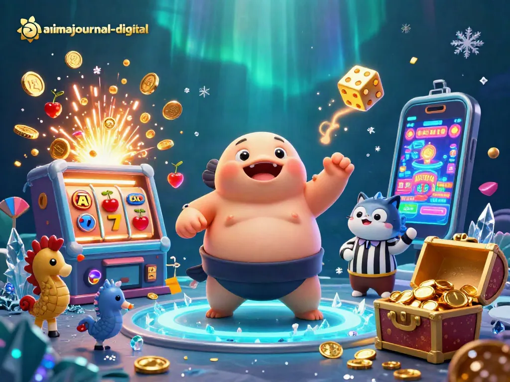 Join the excitement at ahimajournal-digital's 3D casino illustration featuring cartoon characters and vibrant gaming elements.