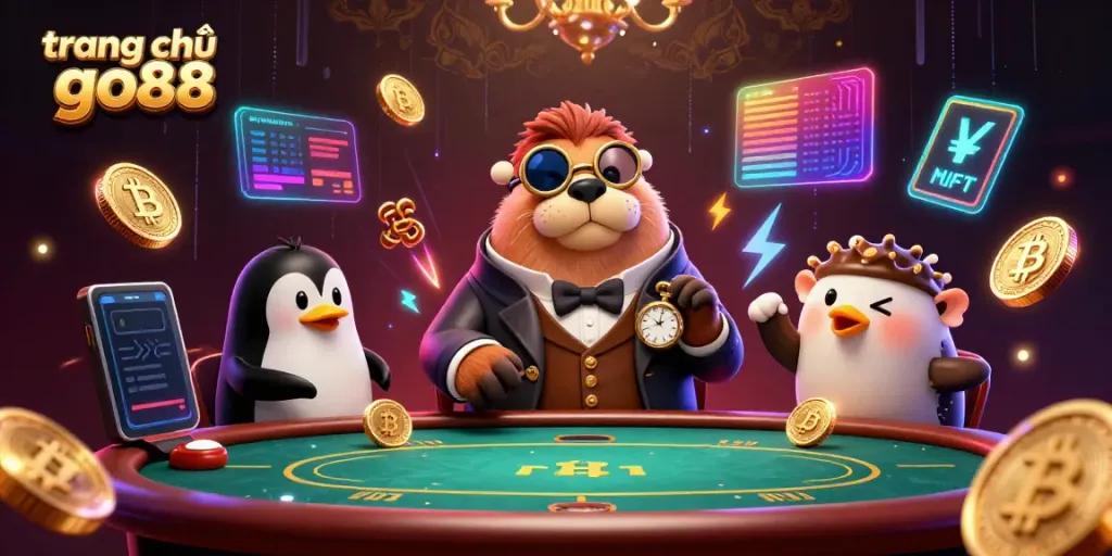 Experience exciting games at trang chủ go88 with vibrant and playful casino characters in a dynamic underwater setting.