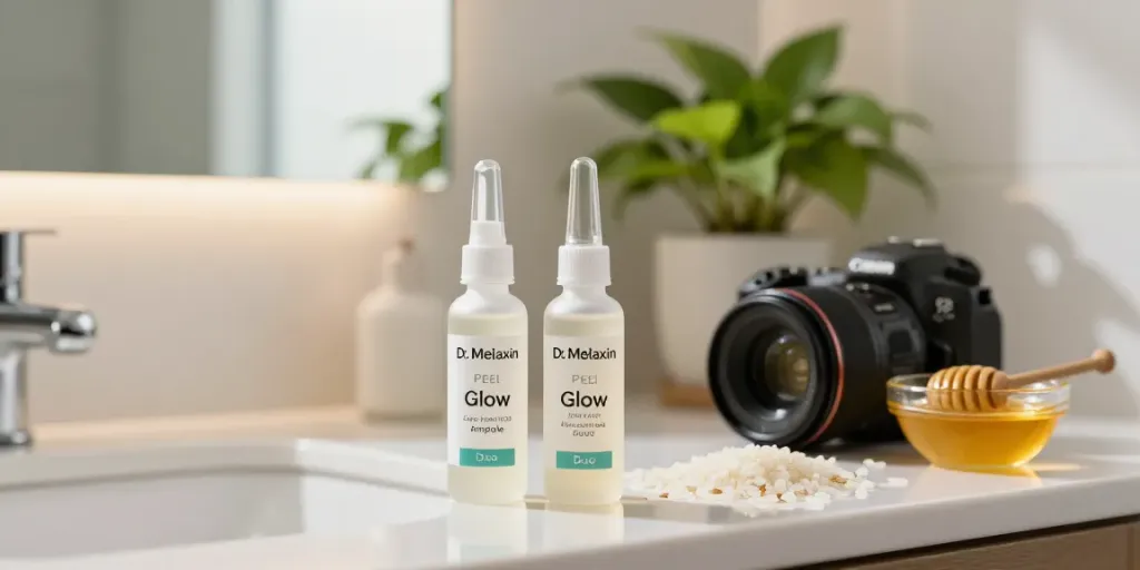 Dr Melaxin Peel Shot met rijstampoule in moderne badkamer setting