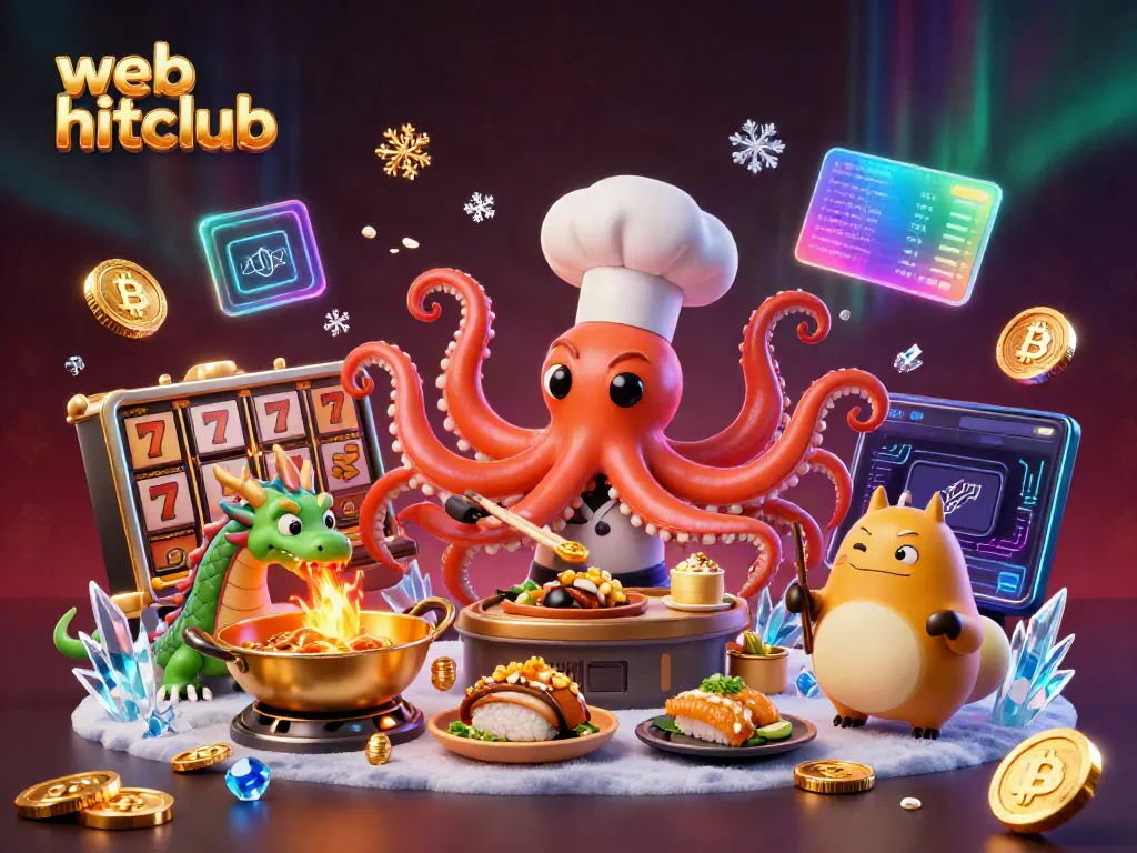 Experience thrilling gameplay at web hitclub with a vibrant illustration featuring an octopus chef and dragon.