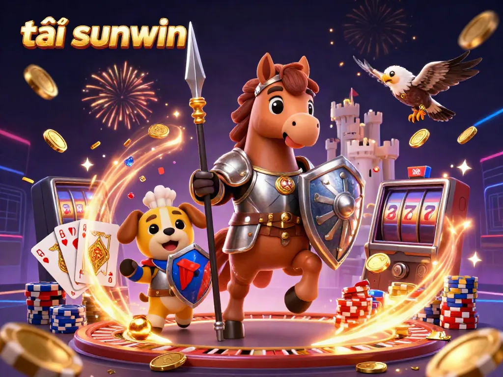 Play exciting games and tải sunwin safely with vibrant characters and elements in this 3D illustration.