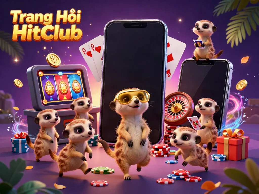 Engage in thrilling gameplay at Trang Chủ HitClub with dynamic meerkats running a colorful casino scene.