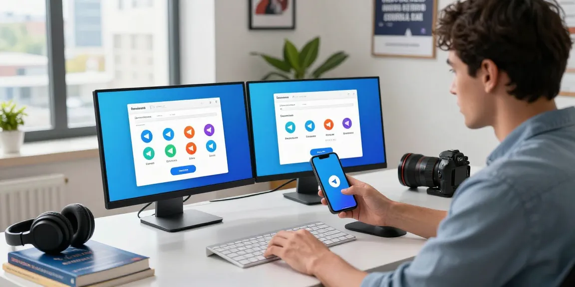 Discover how to Download Telegram in a modern tech workspace setting, showcasing installation on various devices.