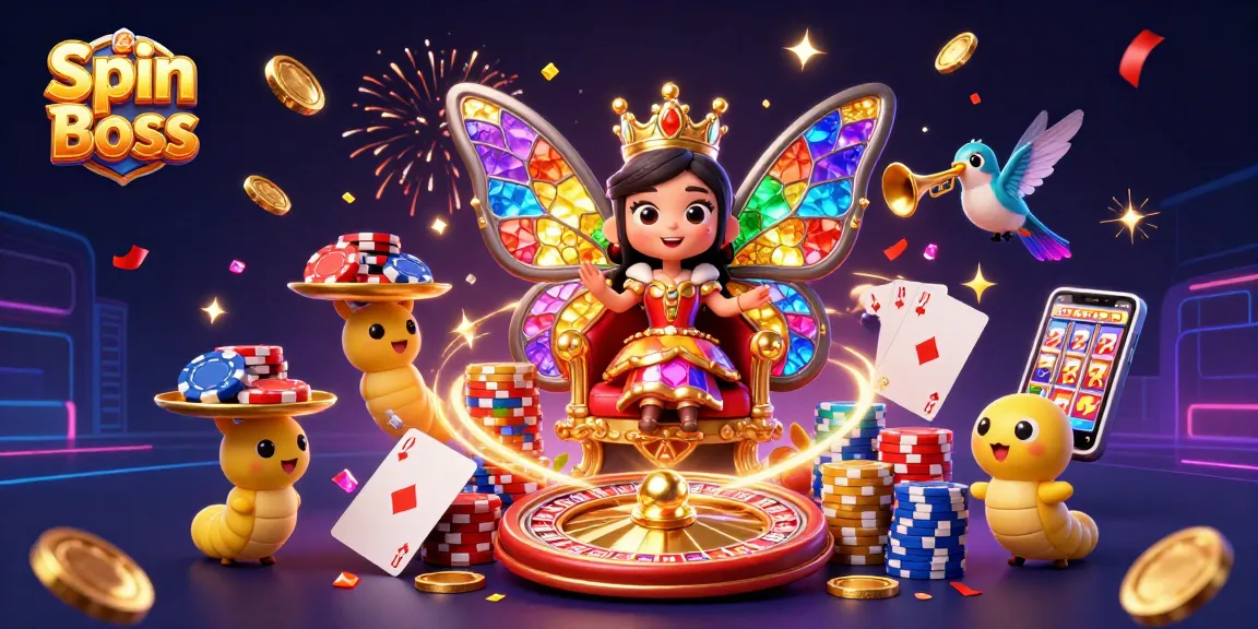 Spin Boss offers thrilling gaming experiences with vibrant characters, chips, and casino elements.